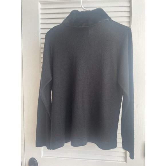 Designers Original * Full Zip Sweater Black Faux Fur Collar Women's Size Med - Picture 2 of 10